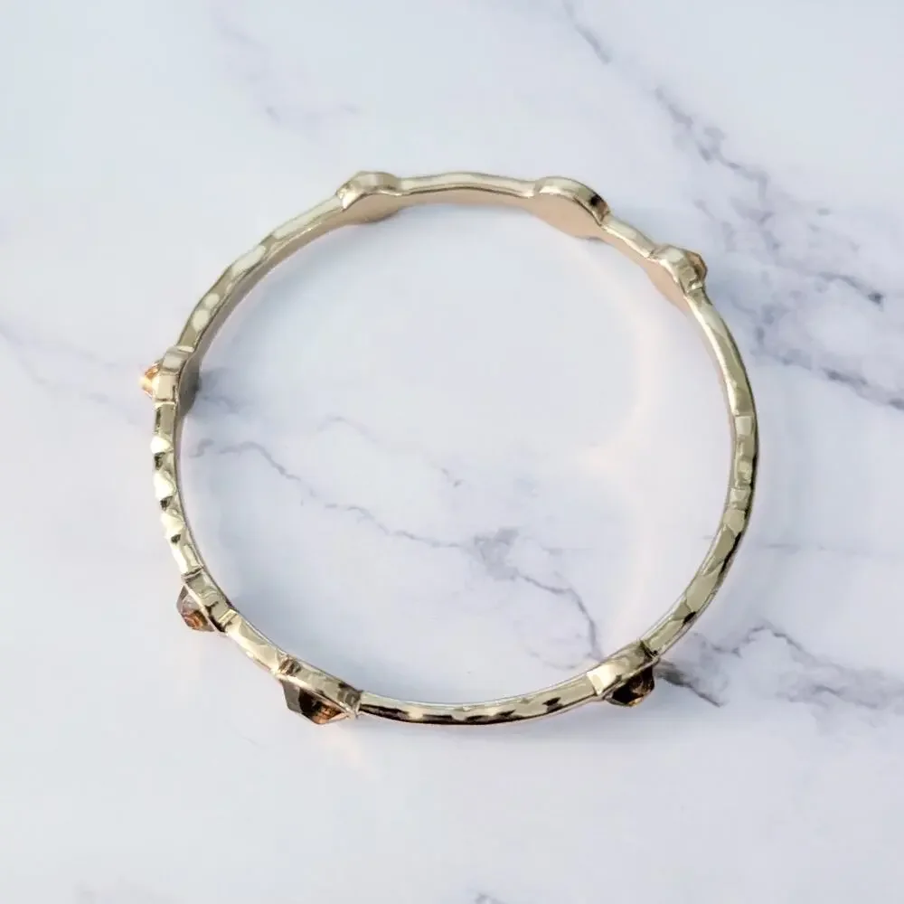 Gold Tone Bracelet - Bangle with Orange Accents - One Missing